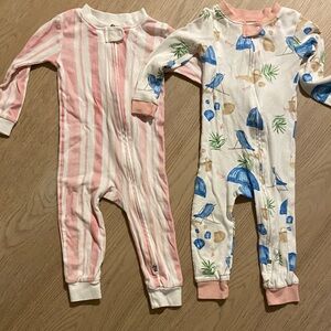 Cozy Pink Striped and Blue Patterned Kids Footies